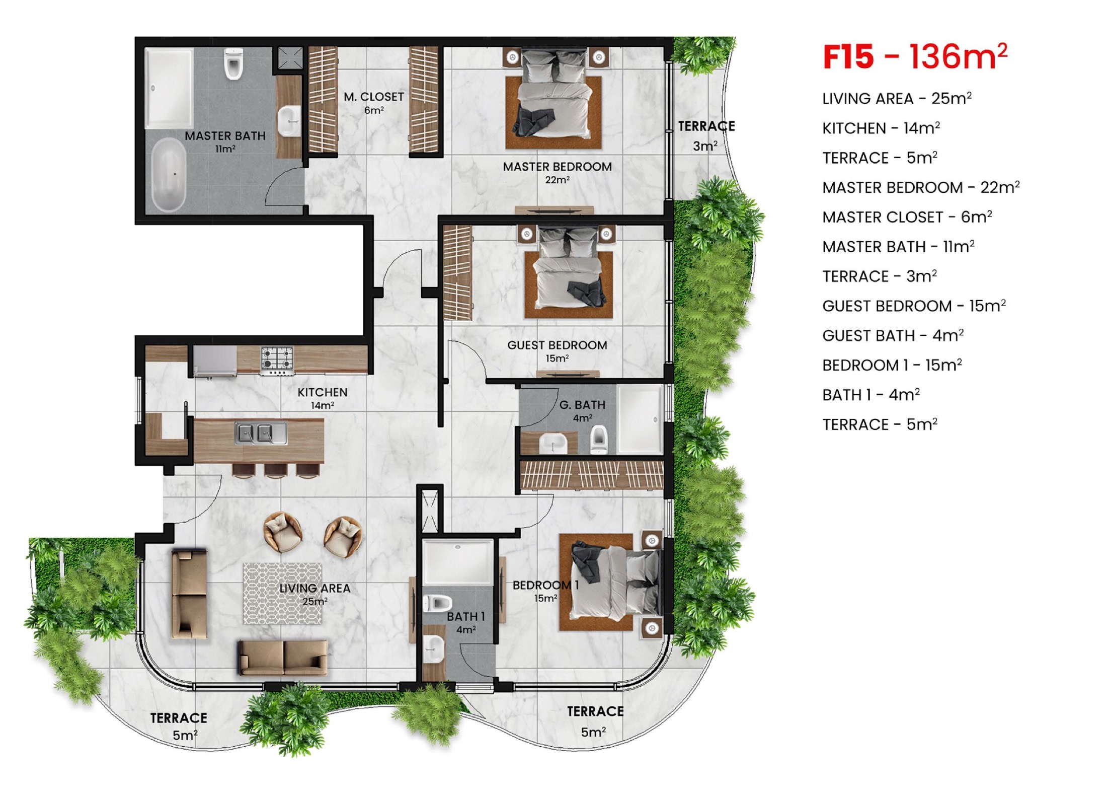 Total Area - 136sqm