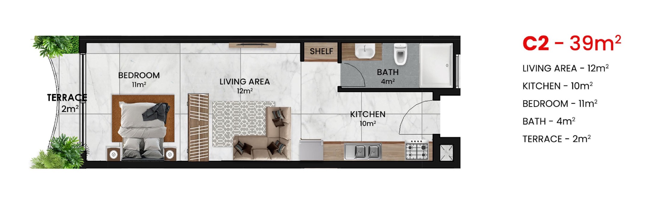 Total Area - 39m2