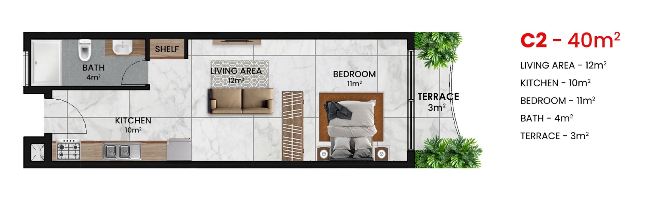 Total Area - 40m2